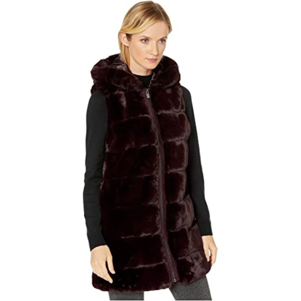 Wide Grooved Faux Fur Reversible Hooded